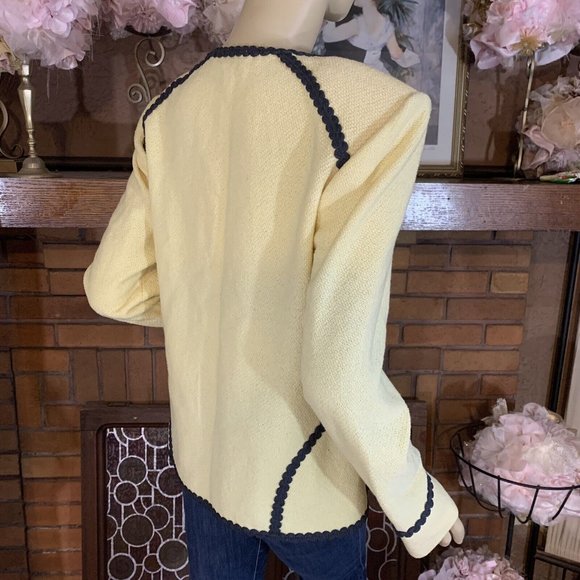 St. John Collection Knit Zip Jacket, Butter Yellow w/ Navy Ric Rac Trim , Size 6 - Picture 10 of 10